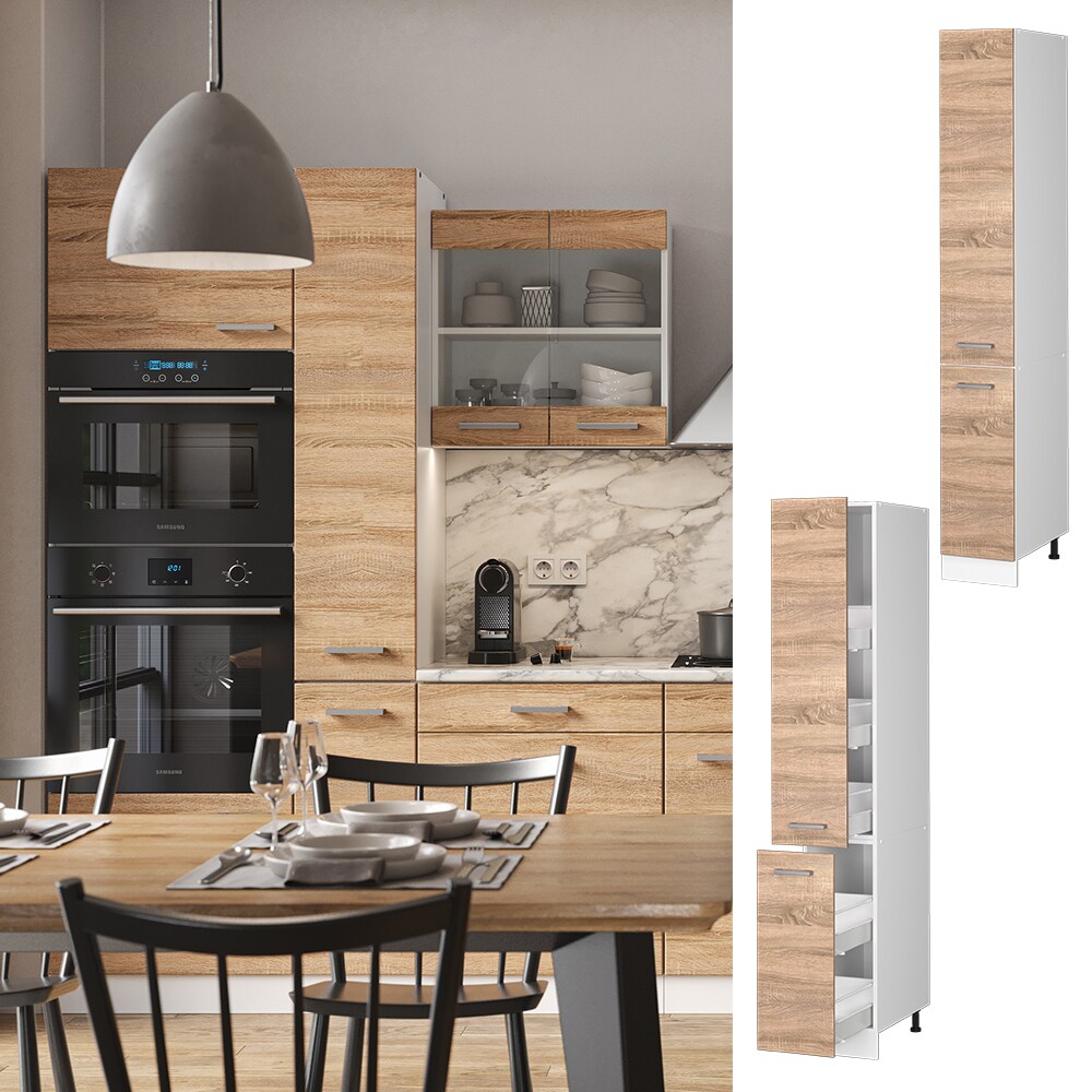 Vicco Apothekerhochschrank K&uuml;chenschrank K&uuml;chenzeile R-Line 30 cm Wei&szlig; Sonoma - Bild 1