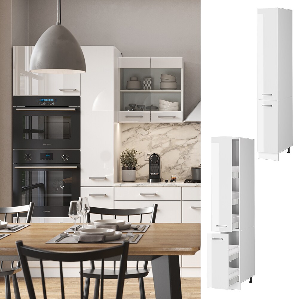 Vicco Apothekerhochschrank Küchenschrank Küchenzeile R-Line 30 cm Weiß Hochglanz