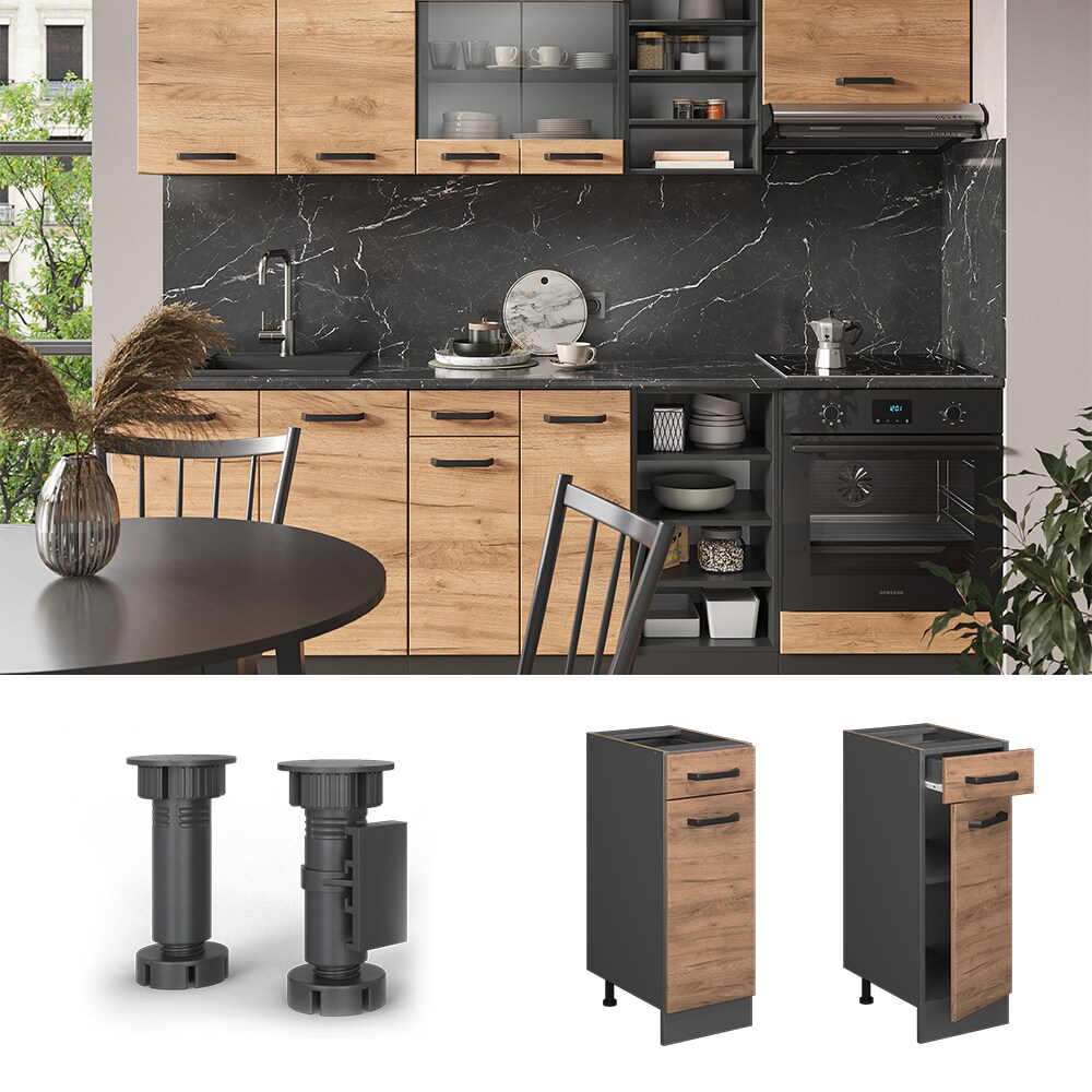 Vicco Schubunterschrank K&uuml;chenschrank K&uuml;chenzeile R-Line 30 cm Anthrazit Eiche T&uuml;r Schublade - Bild 1