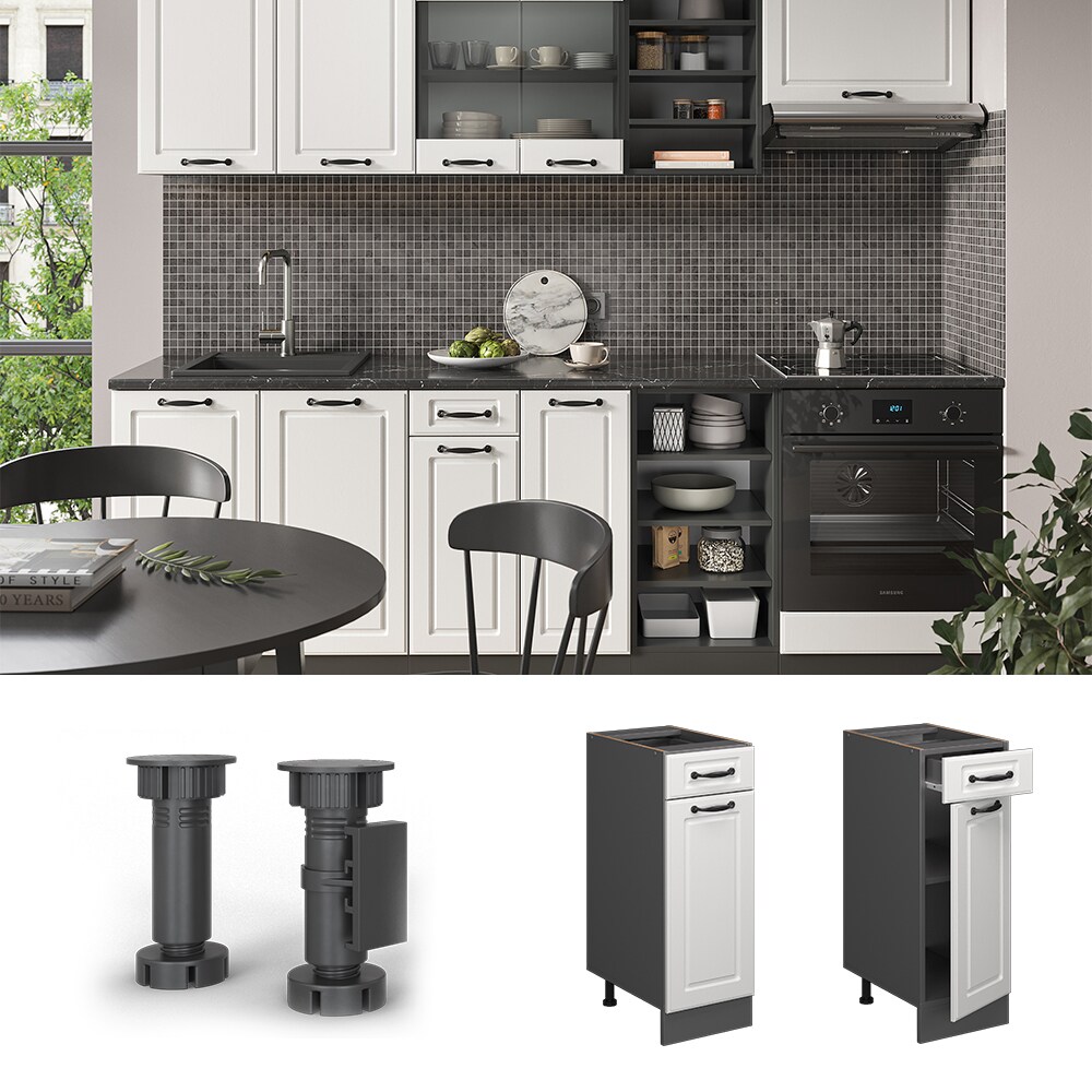 Vicco Schubunterschrank K&uuml;chenschrank K&uuml;chenzeile R-Line Landhaus 30 cm Anthrazit Wei&szlig; T&uuml;r Schublade - Bild 1