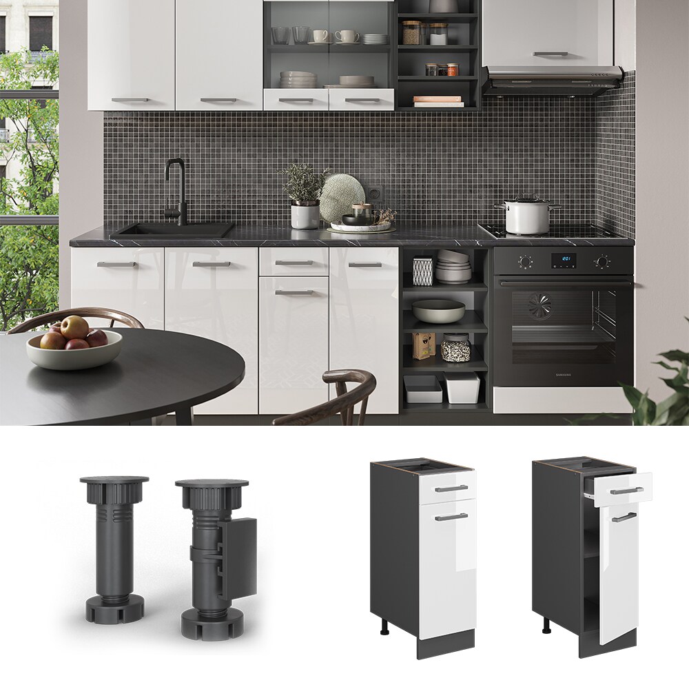 Vicco Schubunterschrank K&uuml;chenschrank K&uuml;chenzeile R-Line 30 cm Anthrazit Wei&szlig; T&uuml;r Schublade - Bild 1