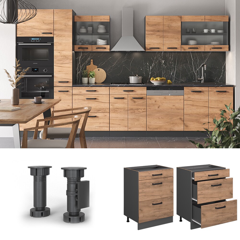 Vicco Schubladenunterschrank Küchenschrank Küchenzeile R-Line 60 cm Anthrazit Eiche Schublade