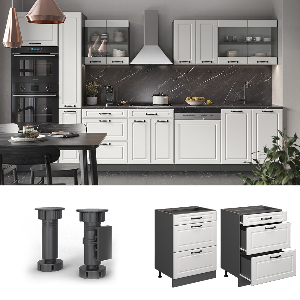 Vicco Schubladenunterschrank K&uuml;chenschrank K&uuml;chenzeile R-Line Landhaus 60 cm Anthrazit Wei&szlig; Schublade - Bild 1