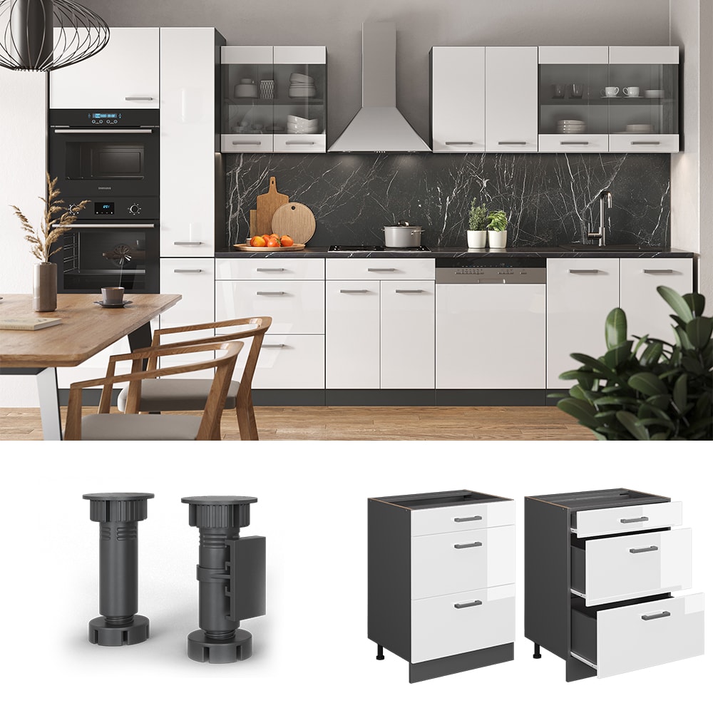 Vicco Schubladenunterschrank K&uuml;chenschrank K&uuml;chenzeile R-Line 60 cm Anthrazit Wei&szlig; Schublade - Bild 1