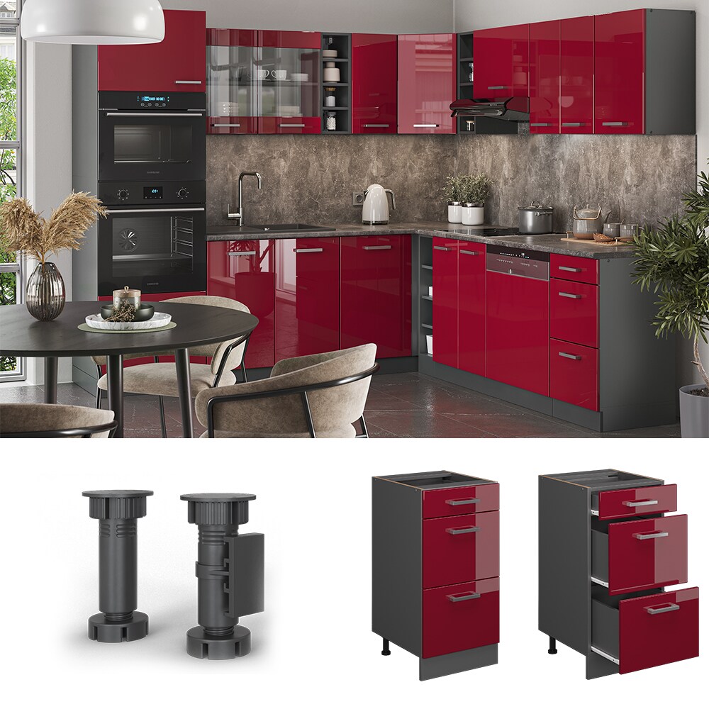 Vicco Schubladenunterschrank Küchenschrank Küchenzeile R-Line 40 cm Anthrazit Bordeaux Schublade