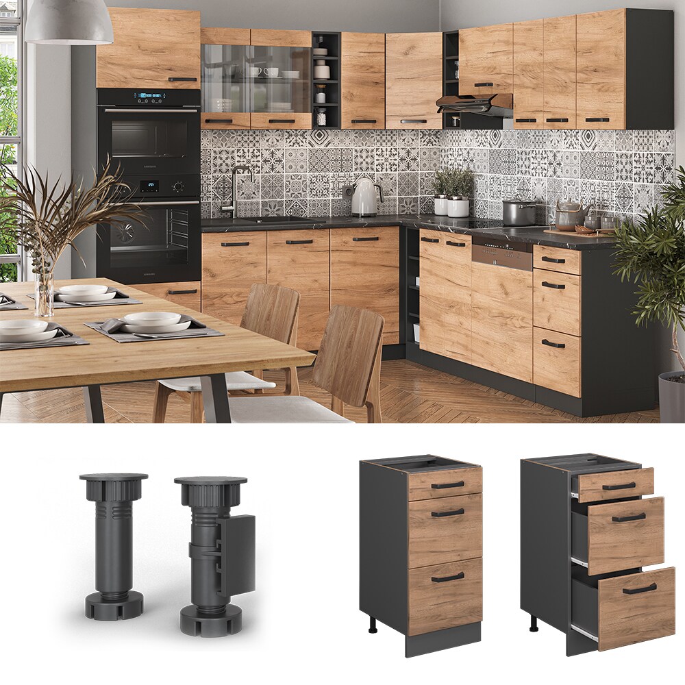 Vicco Schubladenunterschrank K&uuml;chenschrank K&uuml;chenzeile R-Line 40 cm Anthrazit Eiche Schublade - Bild 1