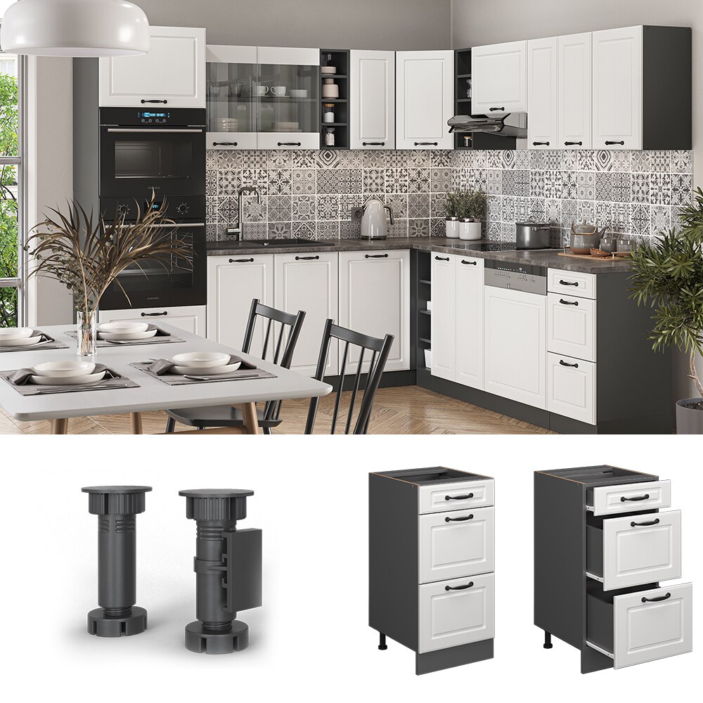 Vicco Schubladenunterschrank K&uuml;chenschrank K&uuml;chenzeile R-Line Landhaus 40 cm Anthrazit Wei&szlig; Schublade - Bild 1