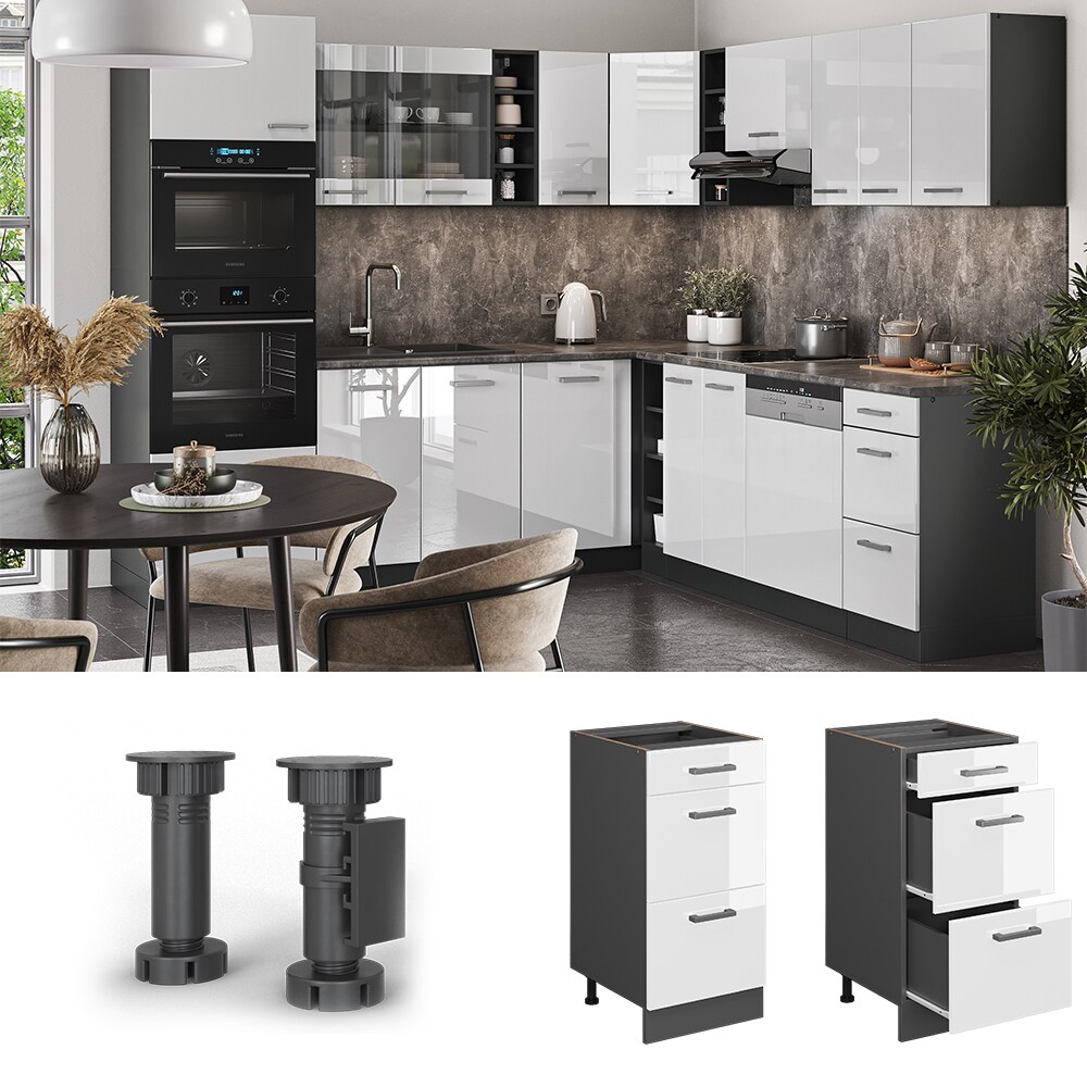 Vicco Schubladenunterschrank K&uuml;chenschrank K&uuml;chenzeile R-Line 40 cm Anthrazit Wei&szlig; Schublade - Bild 1