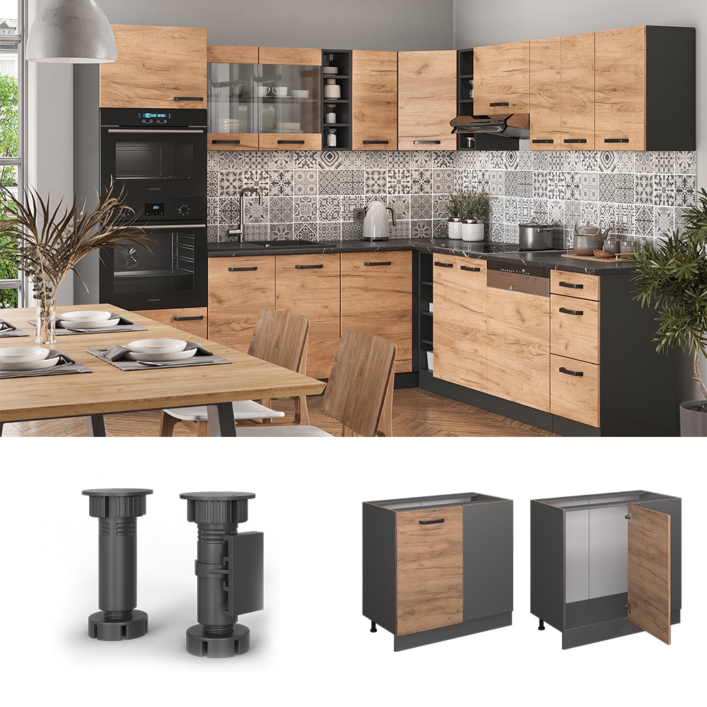 Vicco Eckunterschrank K&uuml;chenschrank K&uuml;chenzeile R-Line 86 cm Anthrazit Eiche T&uuml;r - Bild 1