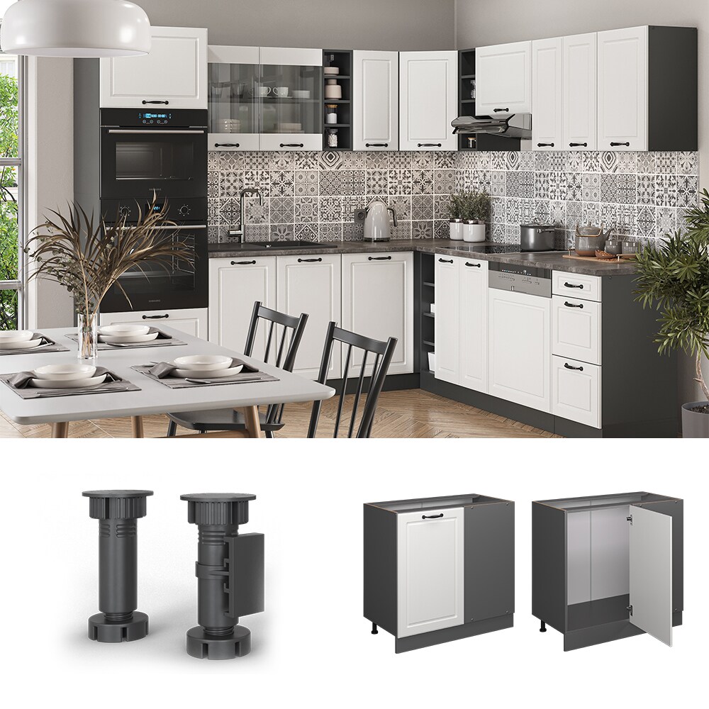 Vicco Eckunterschrank K&uuml;chenschrank K&uuml;chenzeile R-Line Landhaus 86 cm Anthrazit Wei&szlig; T&uuml;r - Bild 1