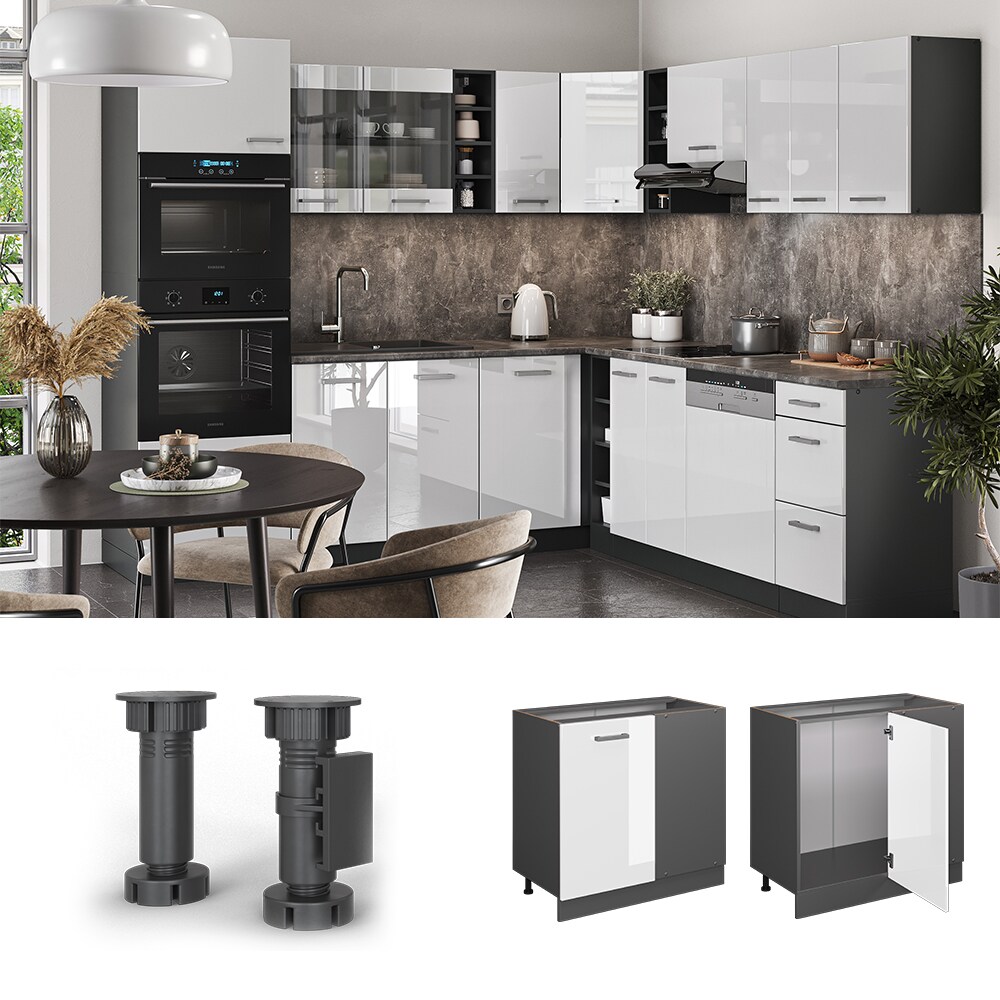 Vicco Eckunterschrank Küchenschrank Küchenzeile R-Line 86 cm Anthrazit Weiß Tür
