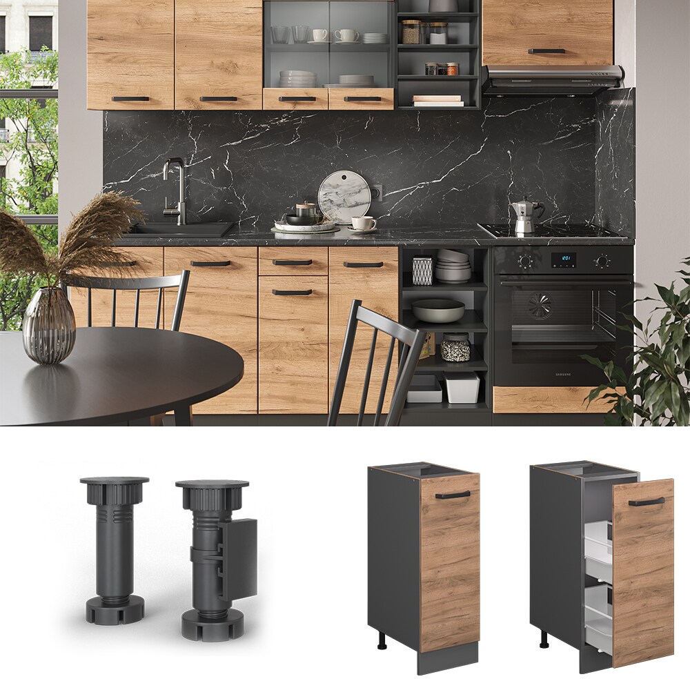 Vicco Apothekerunterschrank K&uuml;chenschrank K&uuml;chenzeile R-Line 30 cm Anthrazit Eiche - Bild 1