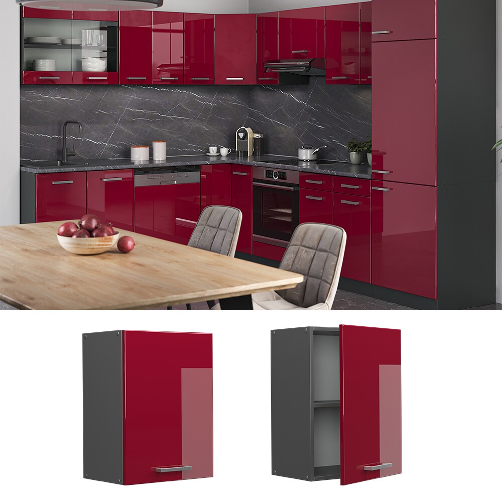 Vicco H&auml;ngeschrank K&uuml;chenschrank K&uuml;chenzeile R-Line 45 cm Anthrazit Bordeaux T&uuml;r F&auml;cher - Bild 1