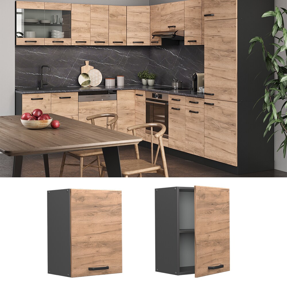 Vicco H&auml;ngeschrank K&uuml;chenschrank K&uuml;chenzeile R-Line 45 cm Anthrazit Eiche T&uuml;r F&auml;cher - Bild 1