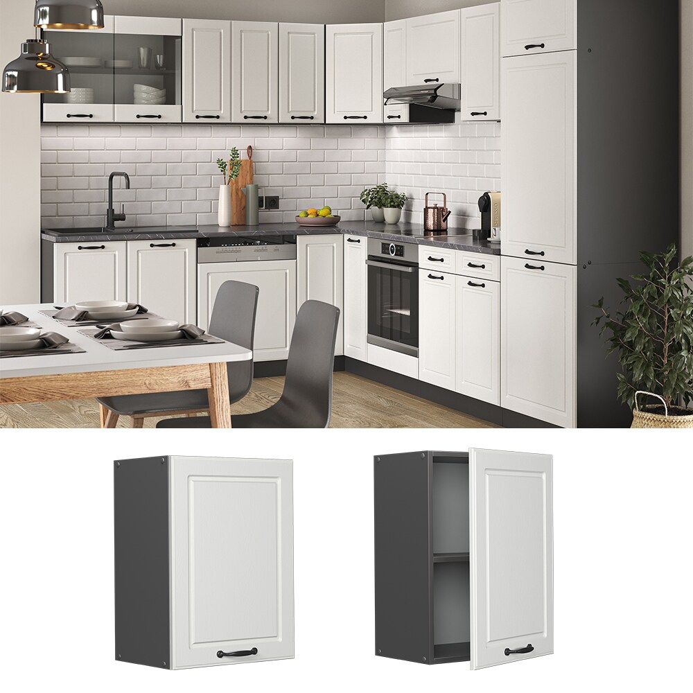 Vicco H&auml;ngeschrank K&uuml;chenschrank K&uuml;chenzeile R-Line Landhaus 45 cm Anthrazit Wei&szlig; T&uuml;r F&auml;cher - Bild 1