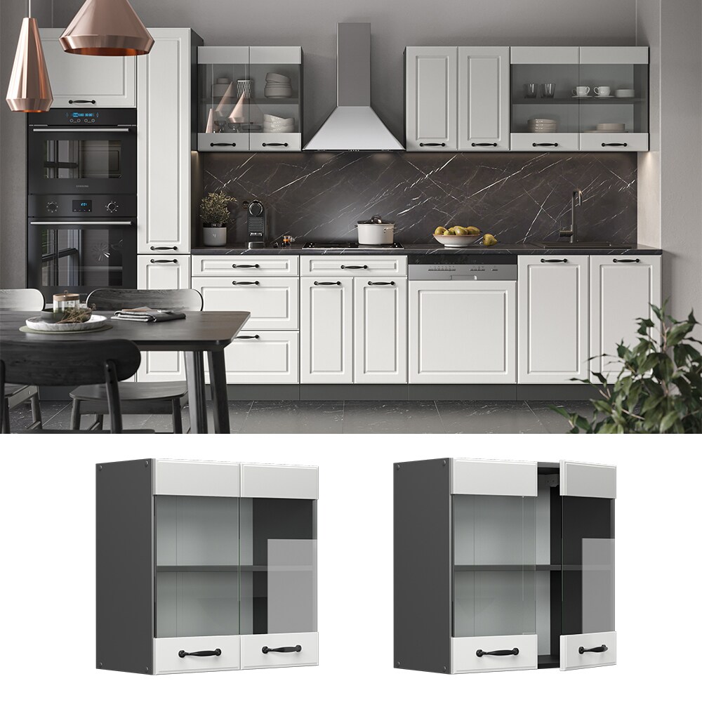 Vicco H&auml;ngeglasschrank K&uuml;chenschrank K&uuml;chenzeile R-Line Landhaus 60 cm Anthrazit Wei&szlig; T&uuml;r F&auml;cher - Bild 1