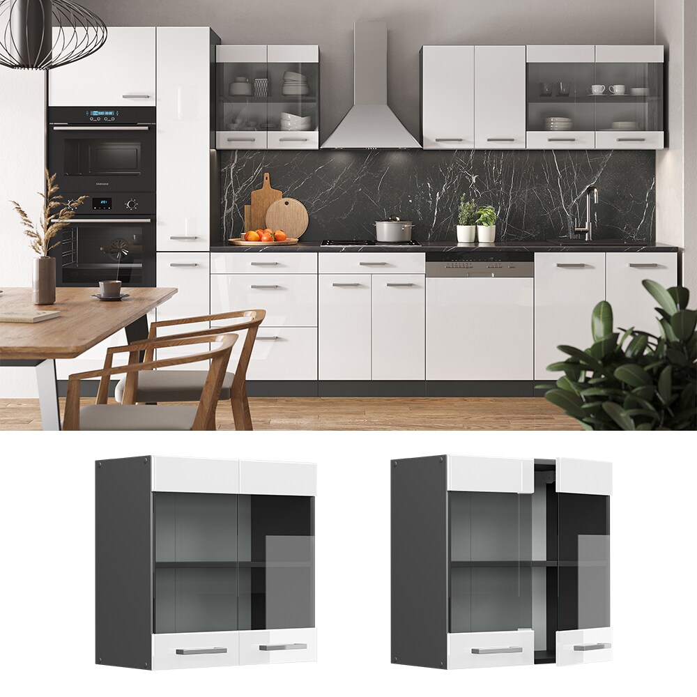 Vicco H&auml;ngeglasschrank K&uuml;chenschrank K&uuml;chenzeile R-Line 60 cm Anthrazit Wei&szlig; T&uuml;r F&auml;cher - Bild 1