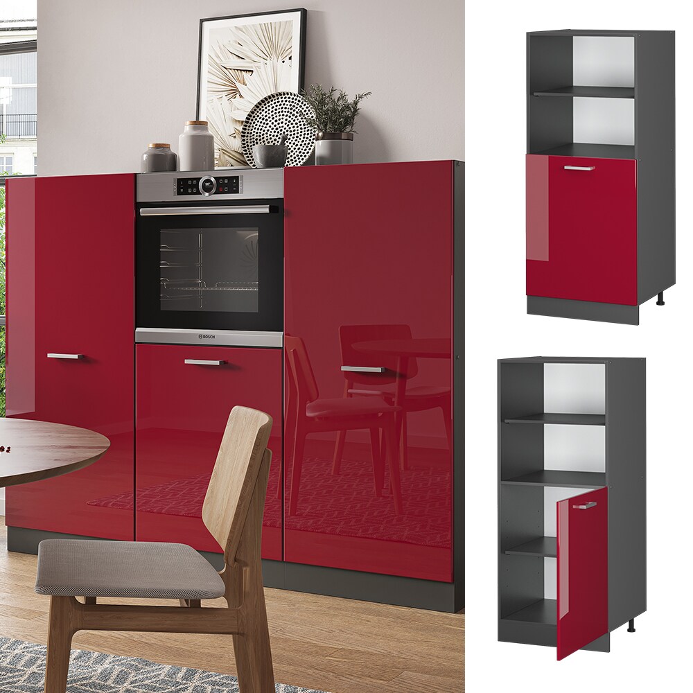Vicco Backofenumbauschrank K&uuml;chenschrank K&uuml;chenzeile R-Line 60 cm Anthrazit Bordeaux kleine T&uuml;r - Bild 1