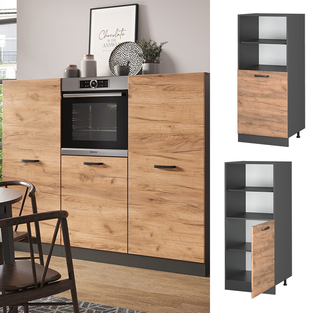 Vicco Backofenumbauschrank K&uuml;chenschrank K&uuml;chenzeile R-Line 60 cm Anthrazit Eiche kleine T&uuml;r - Bild 1