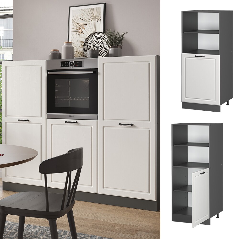 Vicco Backofenumbauschrank K&uuml;chenschrank K&uuml;chenzeile R-Line Landhaus 60 cm Anthrazit Wei&szlig; kleine T&uuml;r - Bild 1