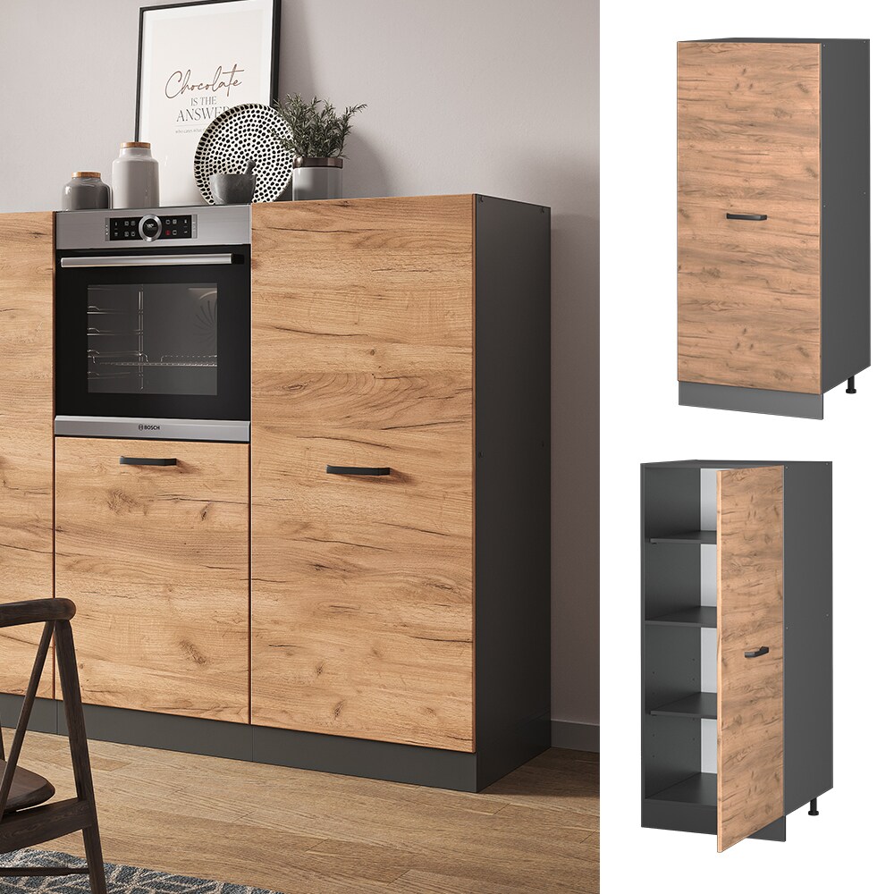 Vicco Backofenumbauschrank Küchenschrank Küchenzeile R-Line 60 cm Anthrazit Eiche große Tür