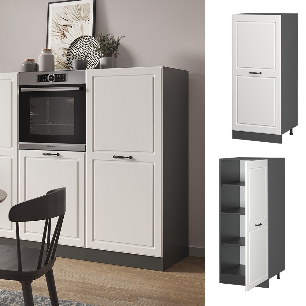 Vicco Backofenumbauschrank K&uuml;chenschrank K&uuml;chenzeile R-Line Landhaus 60 cm Anthrazit Wei&szlig; gro&szlig;e T&uuml;r - Bild 1