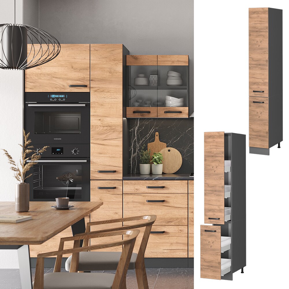 Vicco Apothekerhochschrank K&uuml;chenschrank K&uuml;chenzeile R-Line 30 cm Anthrazit Eiche - Bild 1