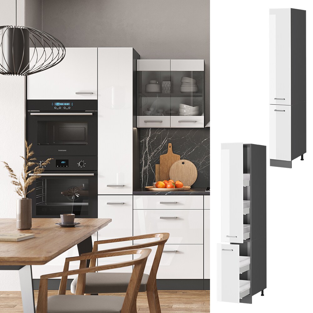 Vicco Apothekerhochschrank K&uuml;chenschrank K&uuml;chenzeile R-Line 30 cm Anthrazit Wei&szlig; - Bild 1