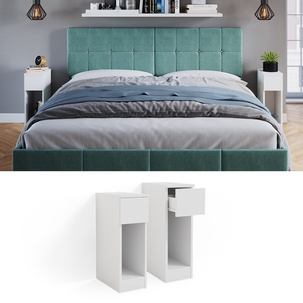 Vicco Nachtschrank Nachttisch Beistelltisch Enton Wei&szlig; Kommode Schublade 2er Set - Bild 1