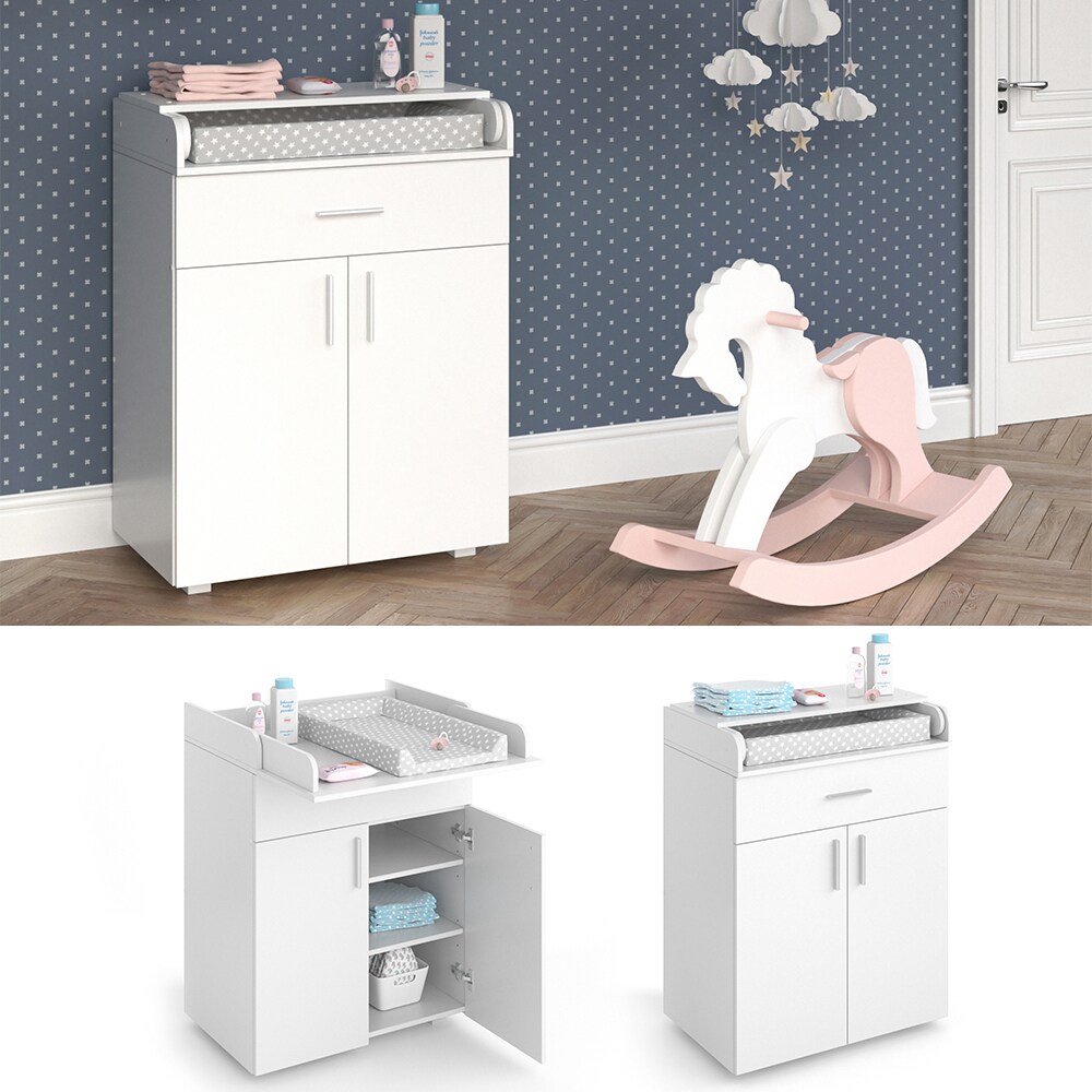 Vicco Wickeltisch Wickelkommode Wickelschrank Lena Wei&szlig; Wickelaufsatz Schublade - Bild 1
