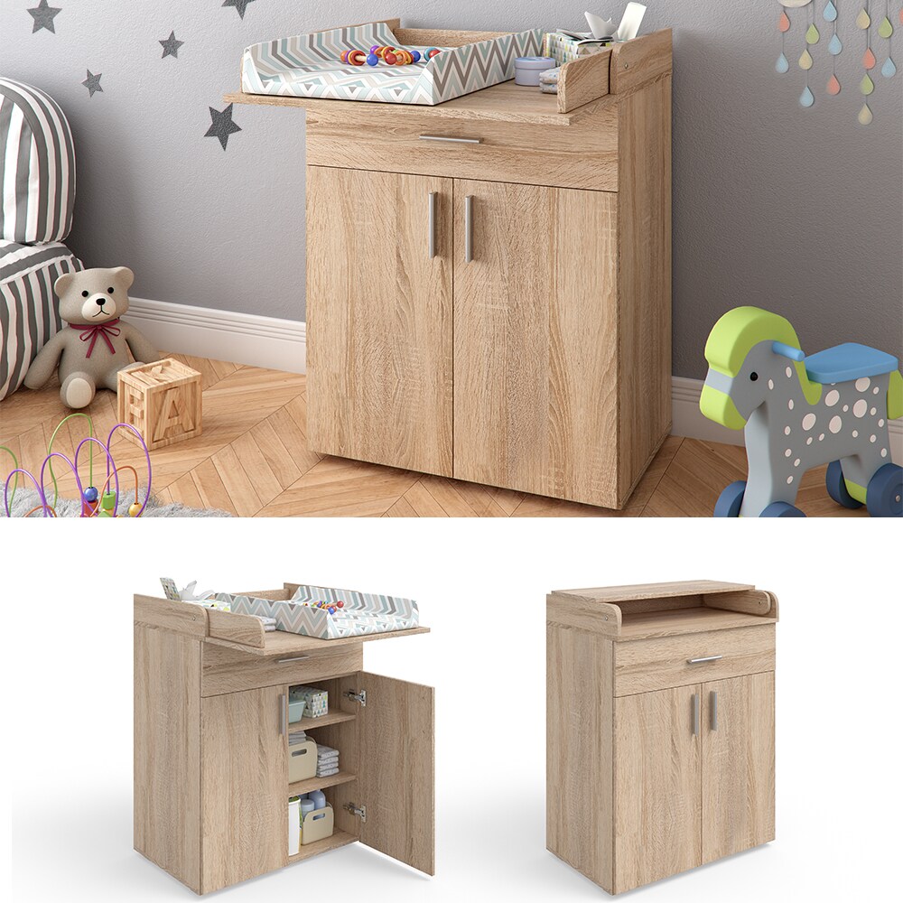 Vicco Wickeltisch Wickelkommode Wickelschrank Lena Sonoma Wickelaufsatz Schublade - Bild 1