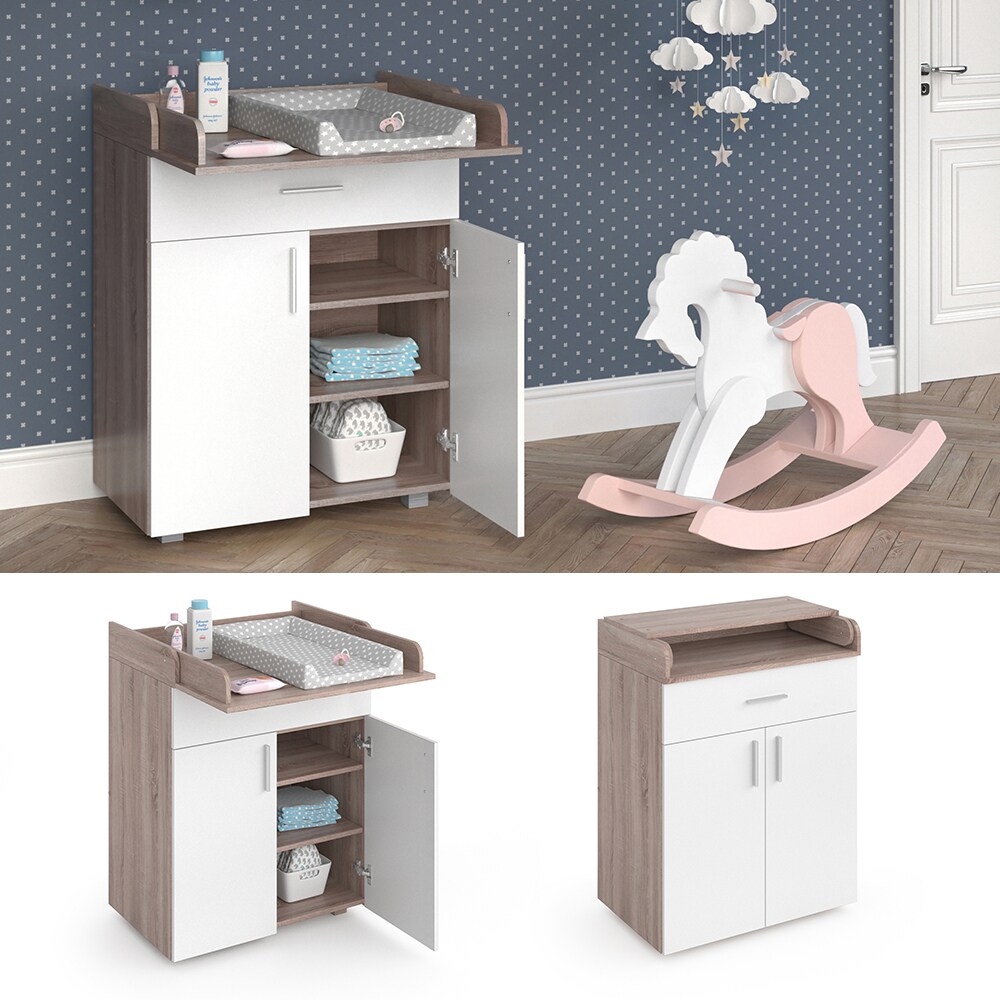 Vicco Wickeltisch Wickelkommode Wickelschrank Lena Wei&szlig; Sonoma Wickelaufsatz Schublade - Bild 1