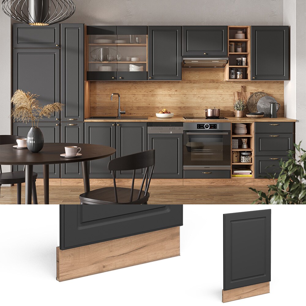 Vicco Geschirrspülerblende Küchenschrank Küchenmöbel Fame-Line Eiche Anthrazit-Gold Landhaus 45 cm Küche Einbauküche Geschirrspüler Blende Küchenzeile