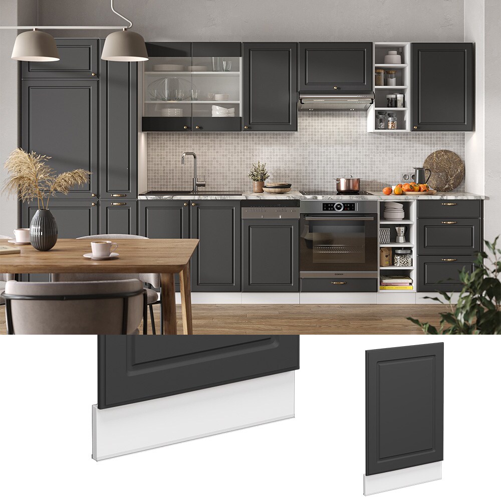 Vicco Geschirrspülerblende Küchenschrank Küchenmöbel Fame-Line Weiß Anthrazit-Gold Landhaus 45 cm Küche Einbauküche Geschirrspüler Blende Küchenzeile