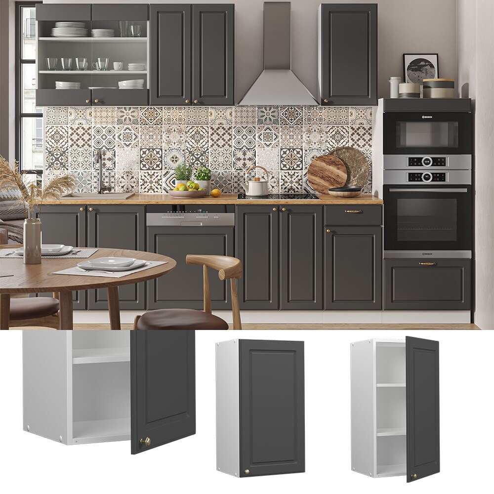Vicco Hängeschrank Küchenschrank Küchenmöbel Fame-Line Weiß Anthrazit-Gold Landhaus 40 cm Küche Einbauküche Hängeschrank Drehtür Einlegeboden Küchenzeile