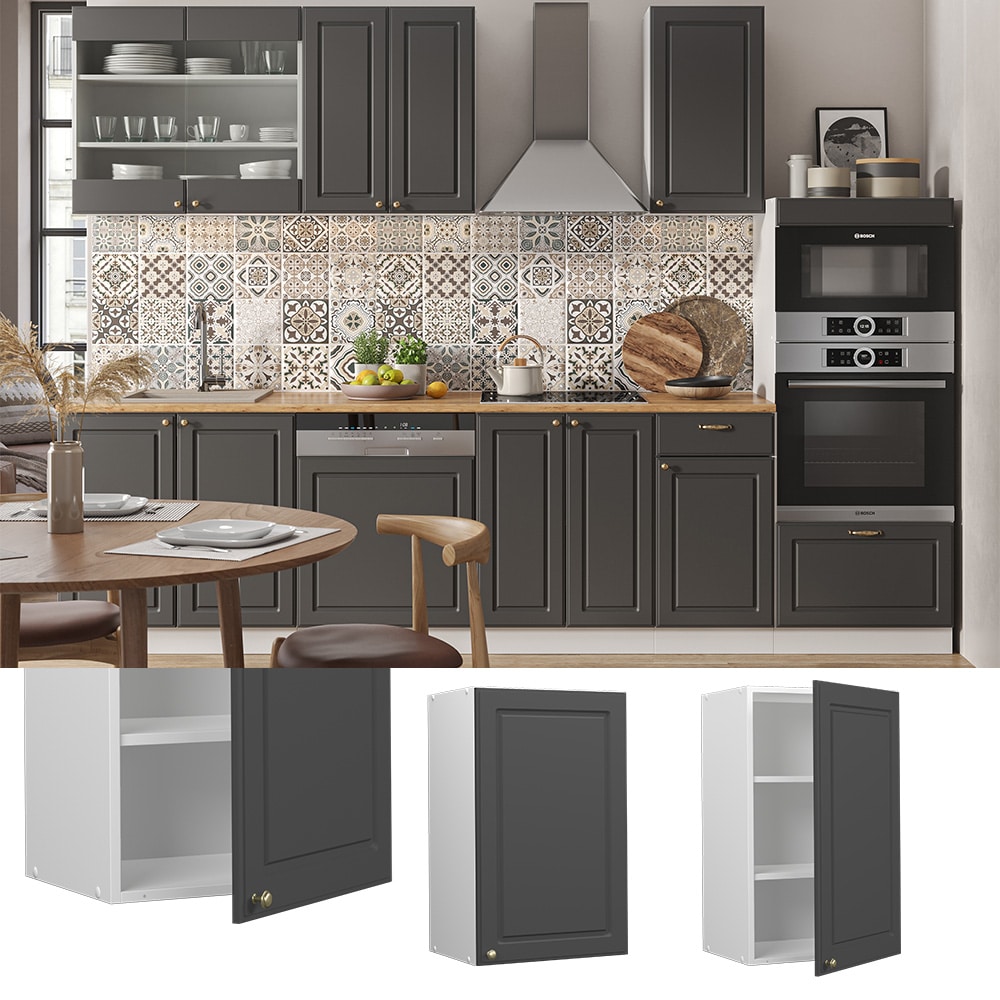 Vicco H&auml;ngeschrank K&uuml;chenschrank K&uuml;chenm&ouml;bel Fame-Line Wei&szlig; Anthrazit-Gold Landhaus 45 cm K&uuml;che Einbauk&uuml;che H&auml;ngeschrank Dreht&uuml;r Einlegeboden K&uuml;chenzeile - Bild 1