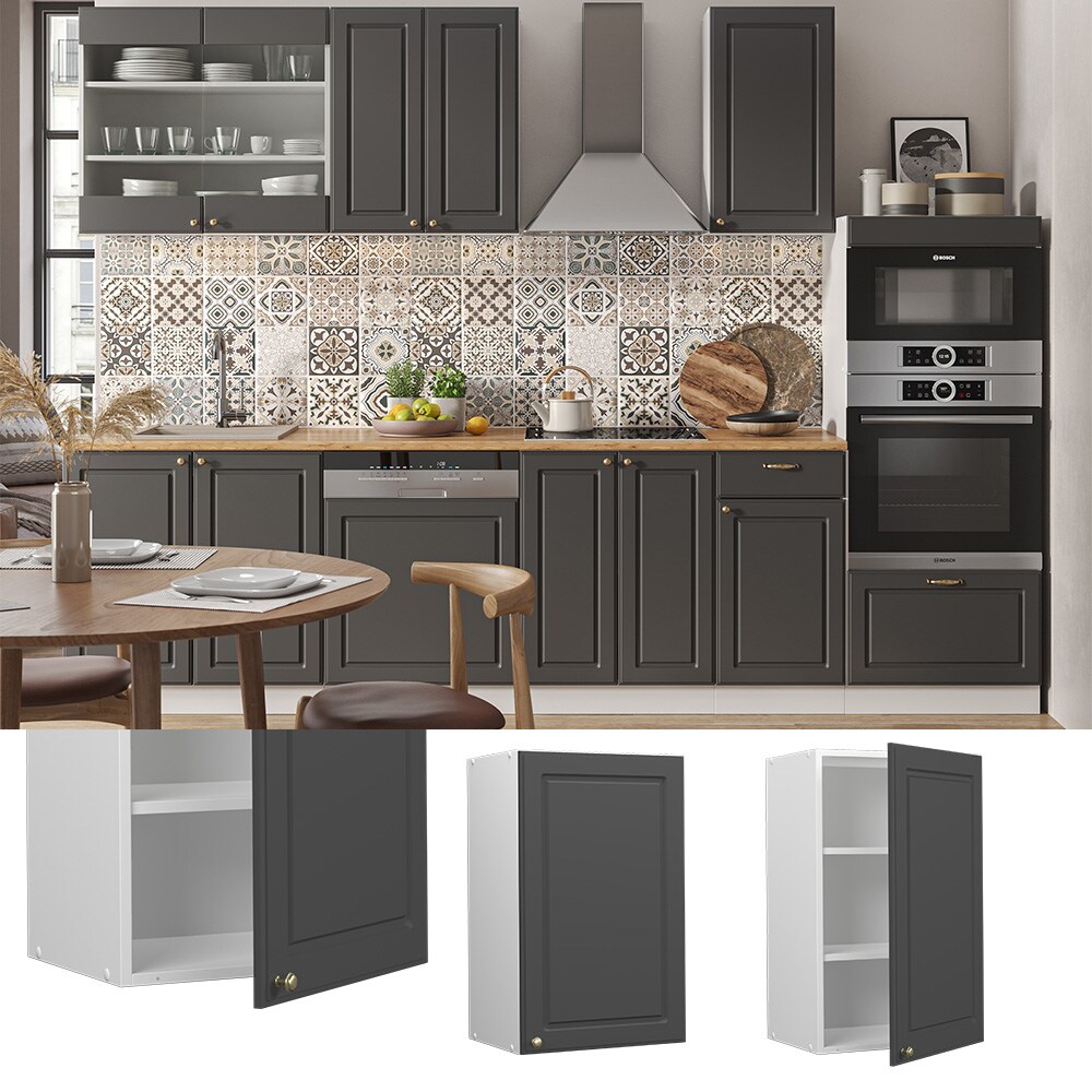 Vicco Hängeschrank Küchenschrank Küchenmöbel Fame-Line Weiß Anthrazit-Gold Landhaus 45 cm Küche Einbauküche Hängeschrank Drehtür Einlegeboden Küchenzeile
