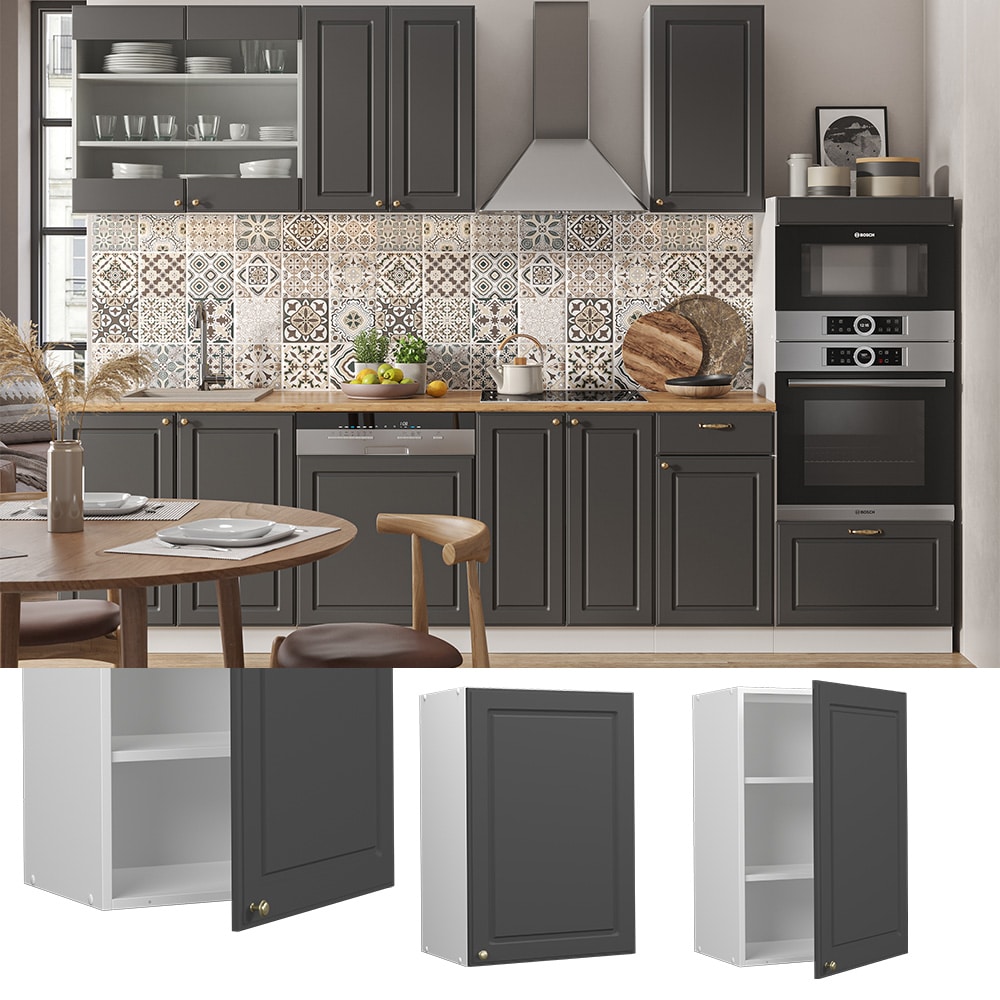 Vicco H&auml;ngeschrank K&uuml;chenschrank K&uuml;chenm&ouml;bel Fame-Line Wei&szlig; Anthrazit-Gold Landhaus 50 cm K&uuml;che Einbauk&uuml;che H&auml;ngeschrank Dreht&uuml;r Einlegeboden K&uuml;chenzeile - Bild 1