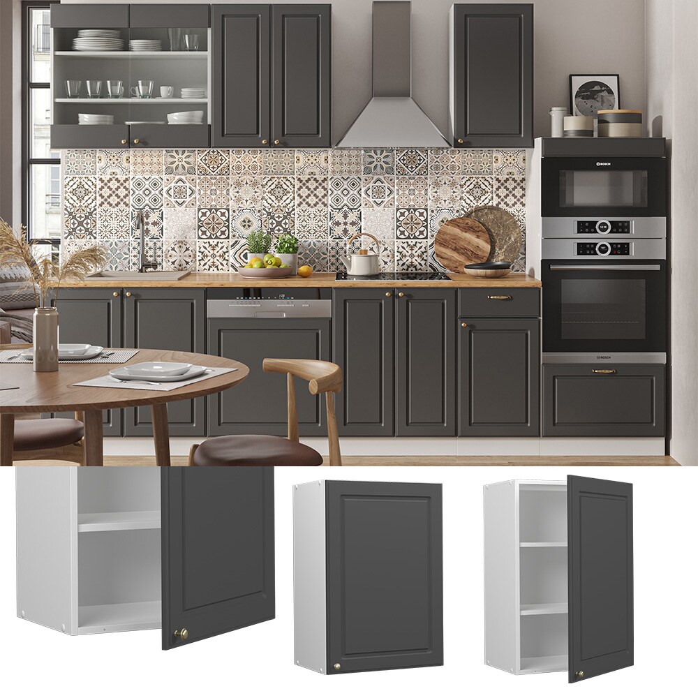 Vicco Hängeschrank Küchenschrank Küchenmöbel Fame-Line Weiß Anthrazit-Gold Landhaus 50 cm Küche Einbauküche Hängeschrank Drehtür Einlegeboden Küchenzeile