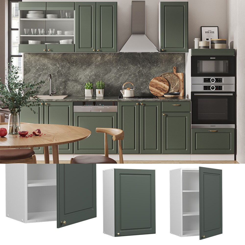 Vicco Hängeschrank Küchenschrank Küchenmöbel Fame-Line Weiß Grün-Gold Landhaus 50 cm Küche Einbauküche Hängeschrank Drehtür Einlegeboden Küchenzeile