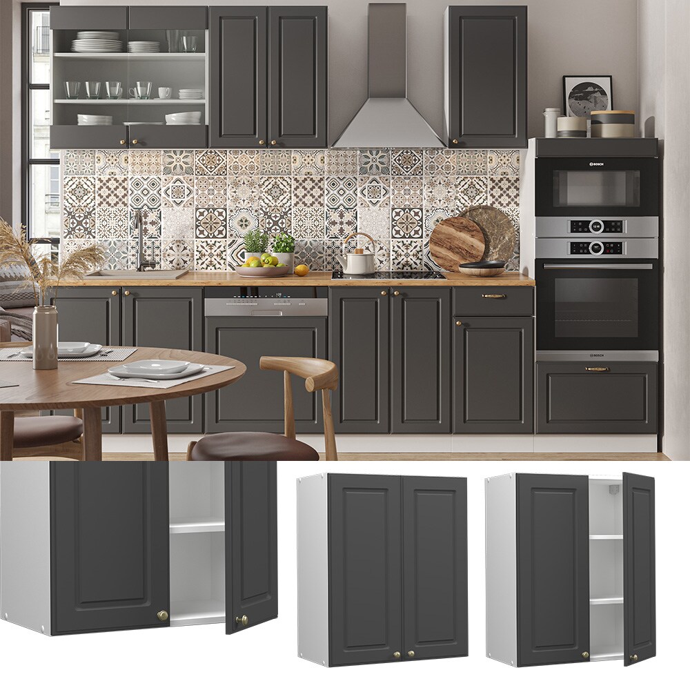 Vicco Hängeschrank Küchenschrank Küchenmöbel Fame-Line Weiß Anthrazit-Gold Landhaus 60 cm Küche Einbauküche Hängeschrank Drehtür Einlegeboden Küchenzeile