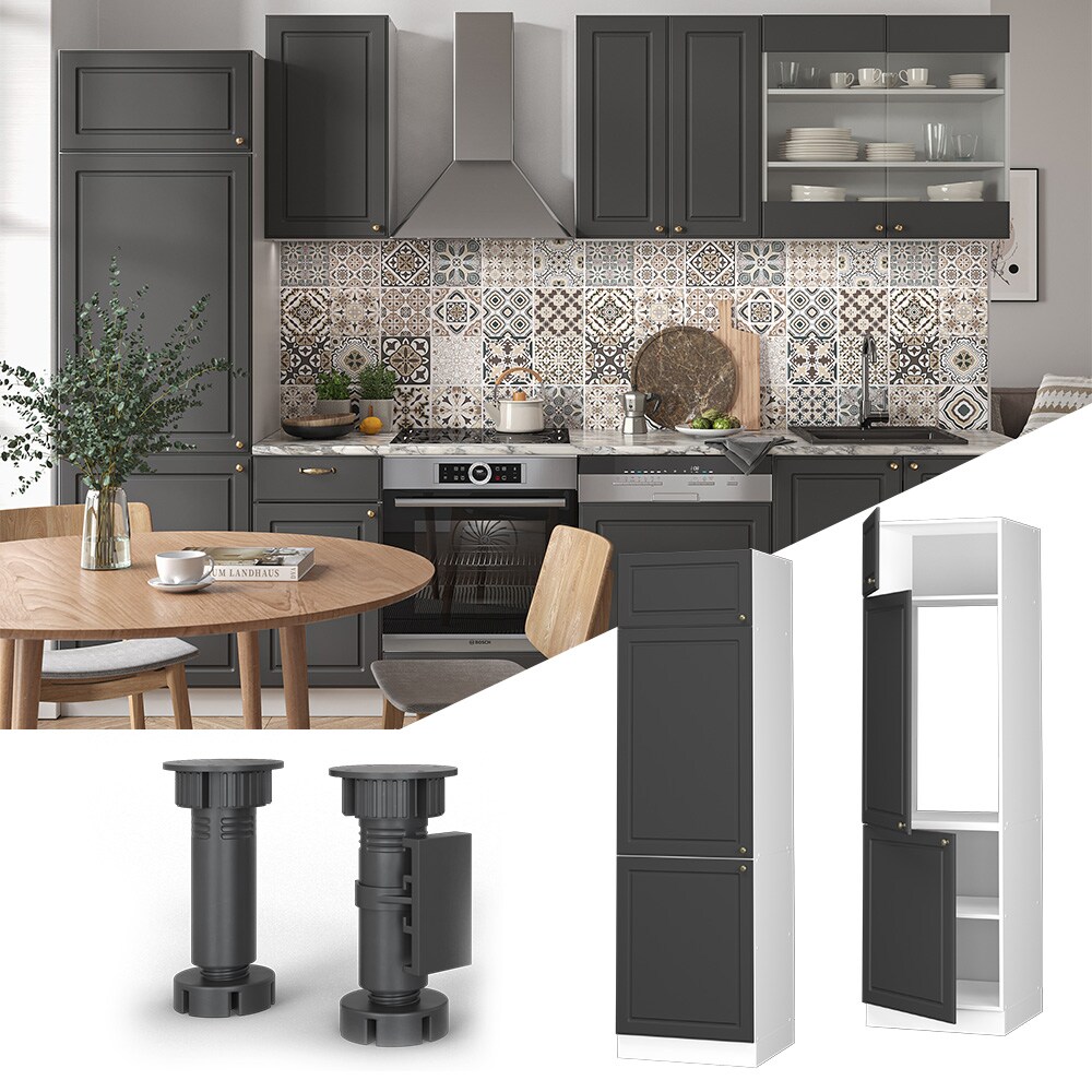 Vicco K&uuml;hlumbauschrank K&uuml;chenschrank K&uuml;chenm&ouml;bel Fame-Line Wei&szlig; Anthrazit-Gold Landhaus 60 cm K&uuml;che Einbauk&uuml;che Blende Dreht&uuml;r Einlegeboden K&uuml;hlschrank K&uuml;chenzeile - Bild 1