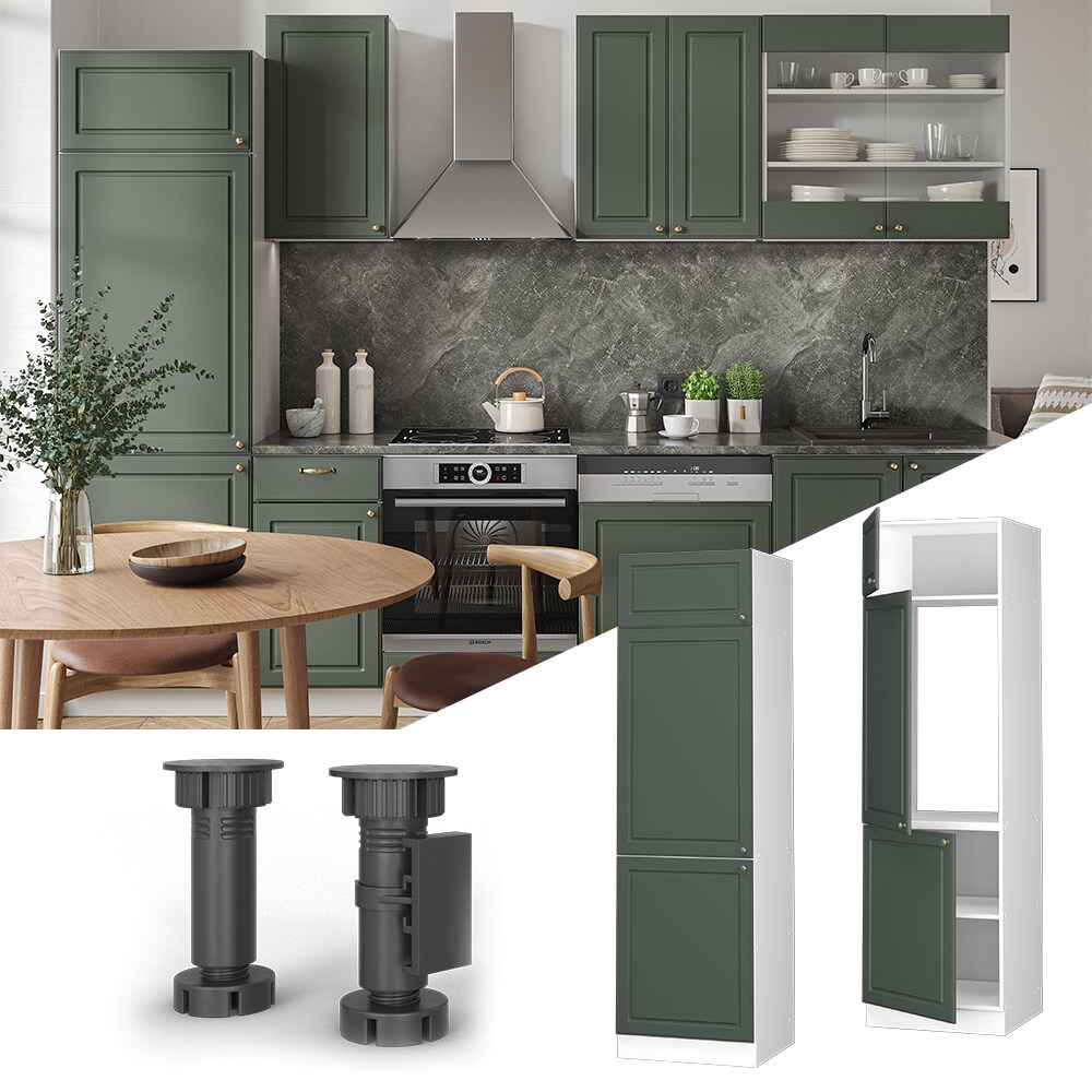 Vicco Kühlumbauschrank Küchenschrank Küchenmöbel Fame-Line Weiß Grün-Gold Landhaus 60 cm Küche Einbauküche Blende Drehtür Einlegeboden Kühlschrank Küchenzeile