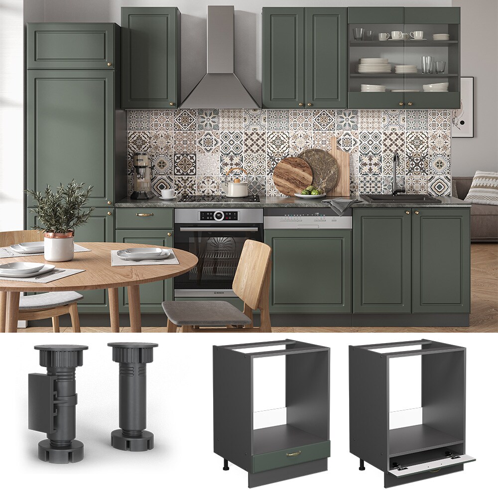 Vicco Herdumbauschrank K&uuml;chenschrank K&uuml;chenm&ouml;bel Fame-Line Anthrazit Gr&uuml;n-Gold Landhaus 60 cm K&uuml;che Einbauk&uuml;che Blende Herdschrank K&uuml;chenzeile - Bild 1