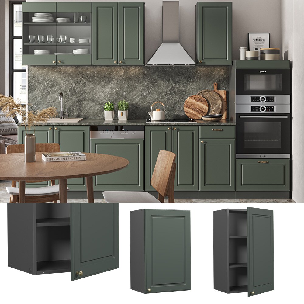 Vicco Hängeschrank Küchenschrank Küchenmöbel Fame-Line Anthrazit Grün-Gold Landhaus 45 cm Küche Einbauküche Hängeschrank Drehtür Einlegeboden Küchenzeile