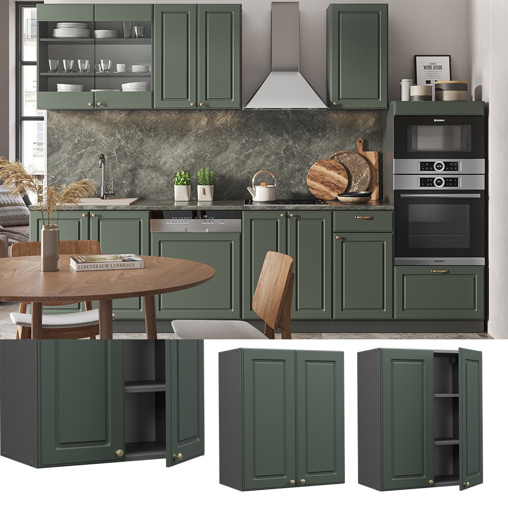 Vicco Hängeschrank Küchenschrank Küchenmöbel Fame-Line Anthrazit Grün-Gold Landhaus 60 cm Küche Einbauküche Hängeschrank Drehtür Einlegeboden Küchenzeile