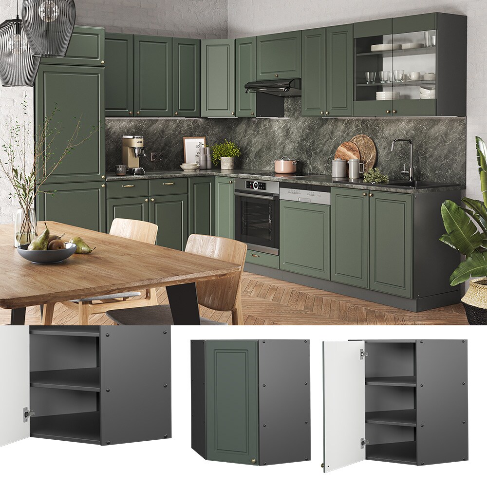 Vicco Eckhängeschrank Küchenschrank Küchenmöbel Fame-Line Anthrazit Grün-Gold Landhaus 57 cm Küche Einbauküche Eckküche Hängeschrank Drehtür Einlegeboden Küchenzeile