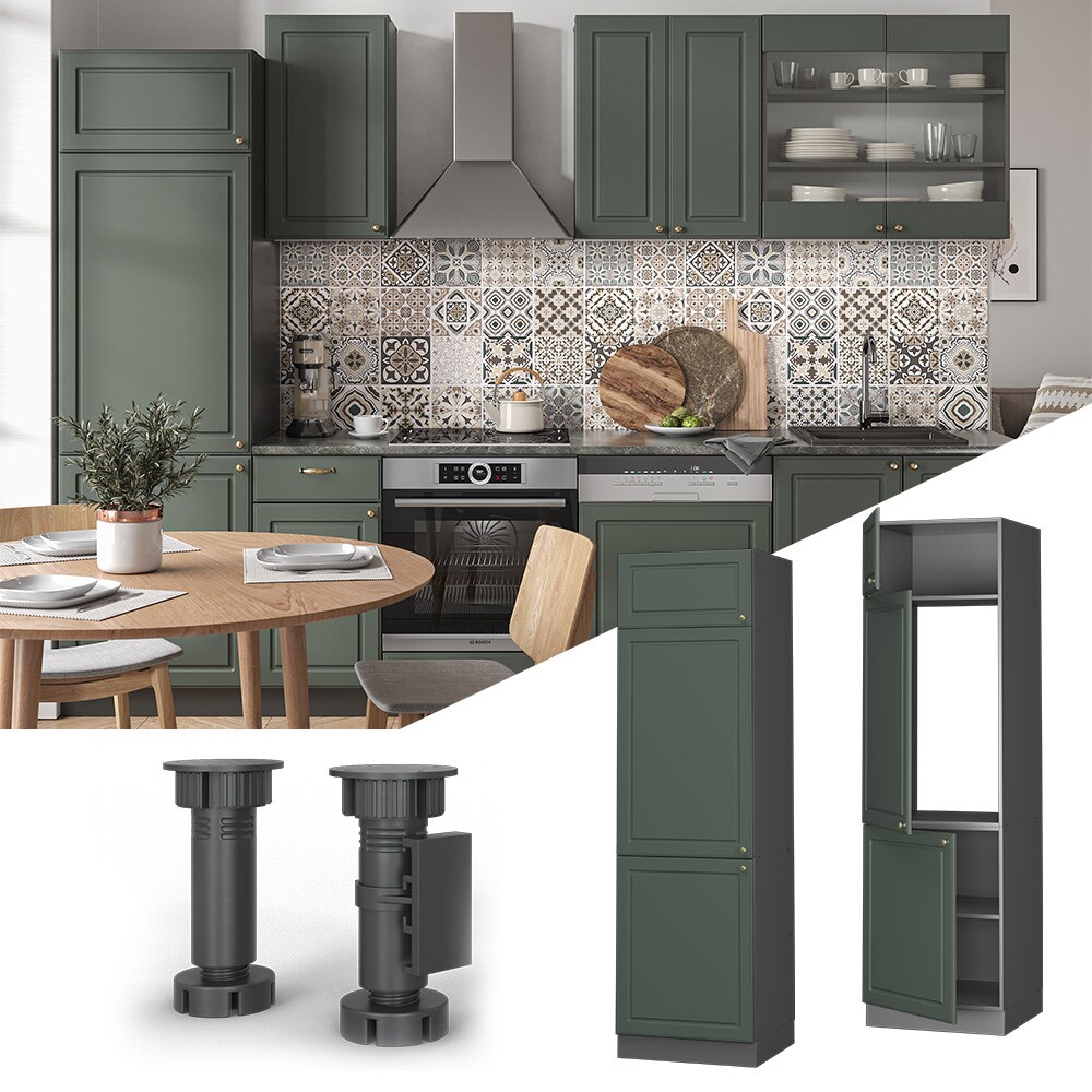 Vicco K&uuml;hlumbauschrank K&uuml;chenschrank K&uuml;chenm&ouml;bel Fame-Line Anthrazit Gr&uuml;n-Gold Landhaus 60 cm K&uuml;che Einbauk&uuml;che Blende Dreht&uuml;r Einlegeboden K&uuml;hlschrank K&uuml;chenzeile - Bild 1