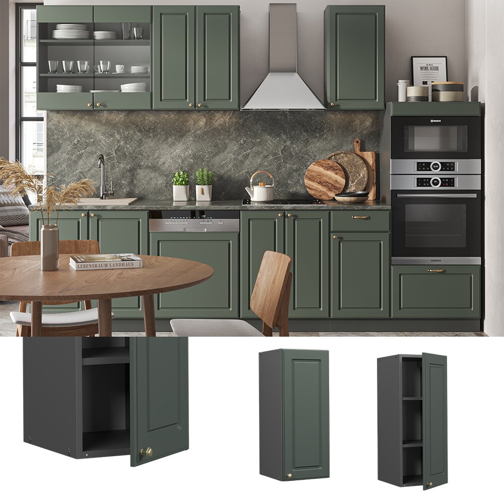 Vicco Hängeschrank Küchenschrank Küchenmöbel Fame-Line Anthrazit Grün-Gold Landhaus 30 cm Küche Einbauküche Hängeschrank Drehtür Einlegeboden Küchenzeile