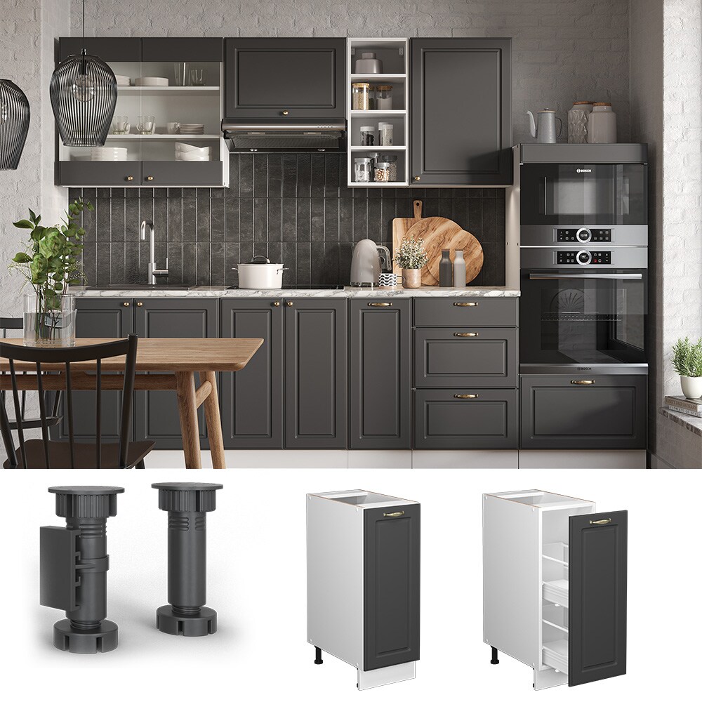 Vicco Apothekerunterschrank K&uuml;chenschrank K&uuml;chenm&ouml;bel Fame-Line Wei&szlig; Anthrazit-Gold Landhaus 30 cm K&uuml;che Einbauk&uuml;che Einsch&uuml;be Aufbewahrung K&uuml;chenzeile - Bild 1